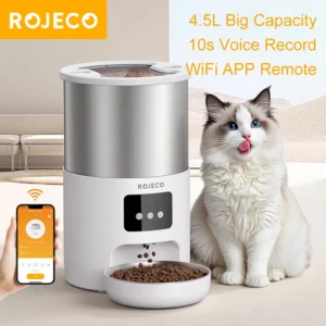 ROJECO 4.5L Stainless Steel Automatic Cat Feeder WiFi App Remote Control Voice Recording Smart Dog Food Dispenser Pet Supplies