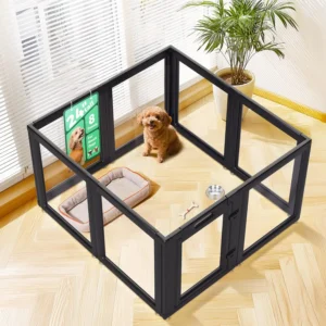 Acrylic Indoor Dog Playpen for Puppies and Small Dogs, 24 Inch, 8 Panels, Black